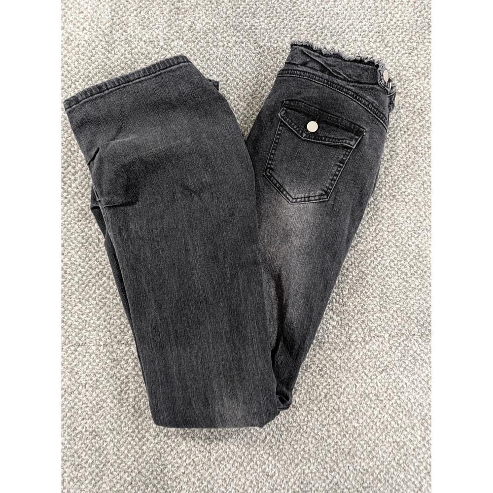 Akira Black Wash Flare Stacked Hem Jeans XL Frayed Waist AC7886-BLK